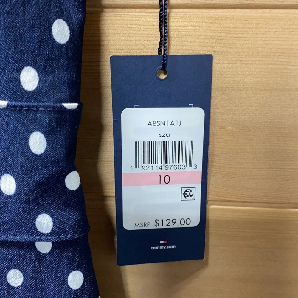 NWT Tommy Hilfiger MIDI Bodycon Navy and White Polka Dot Dress - Picture 6 of 7